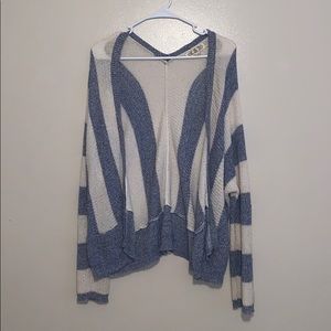 Blue and cream striped chunky cardigan